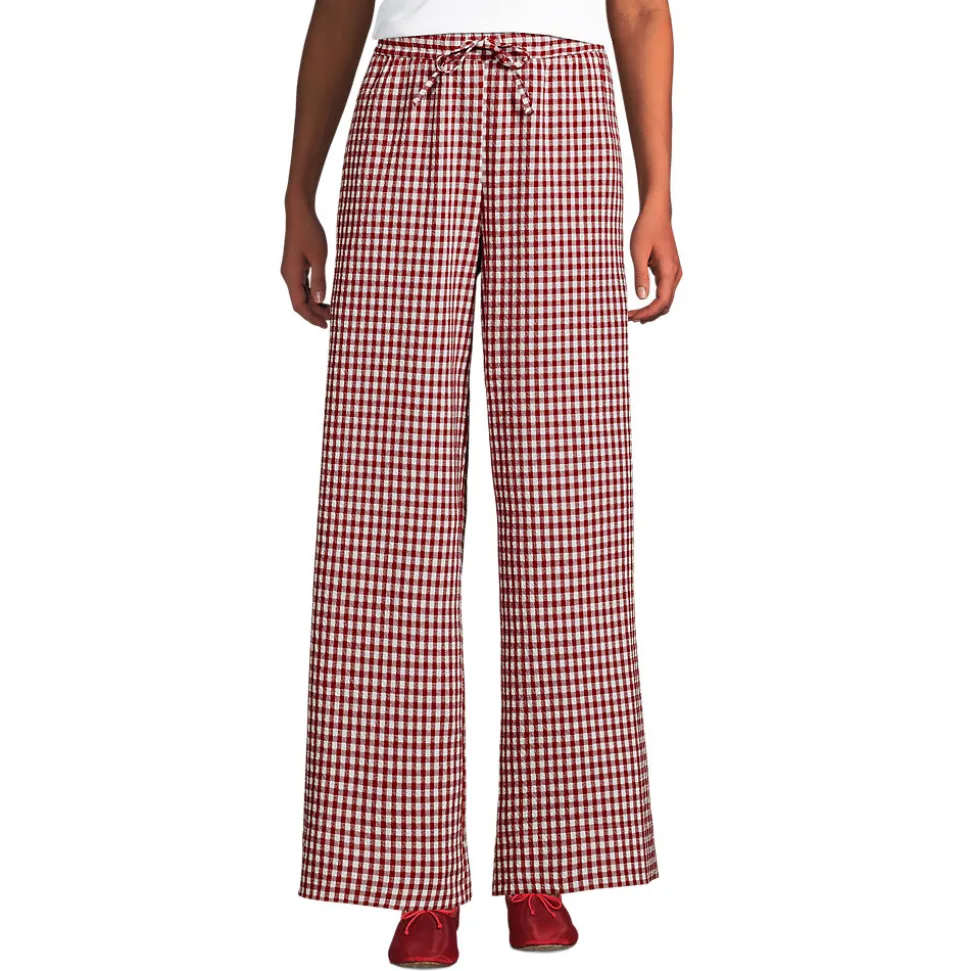 Gingham-Hose mit weitem Bein für Damen
