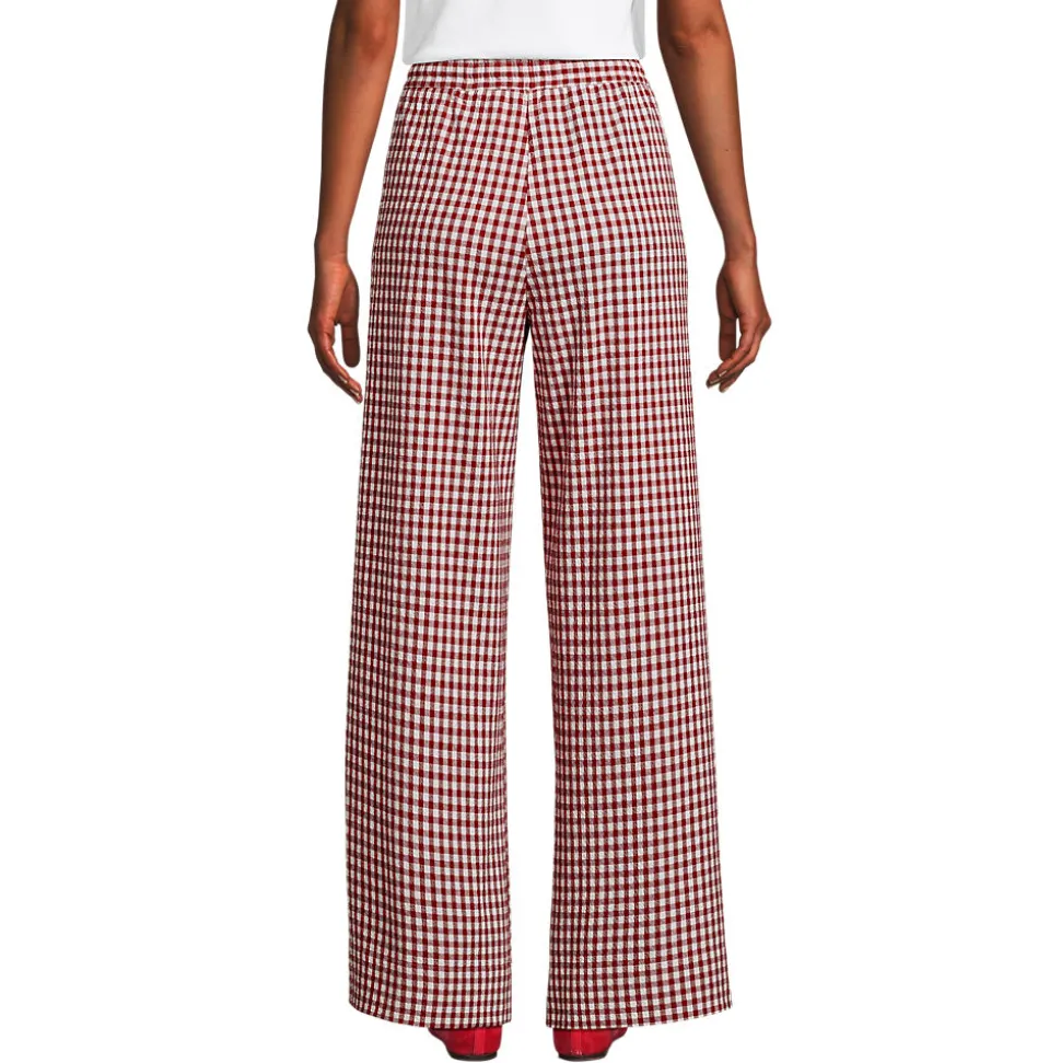 Gingham-Hose mit weitem Bein für Damen