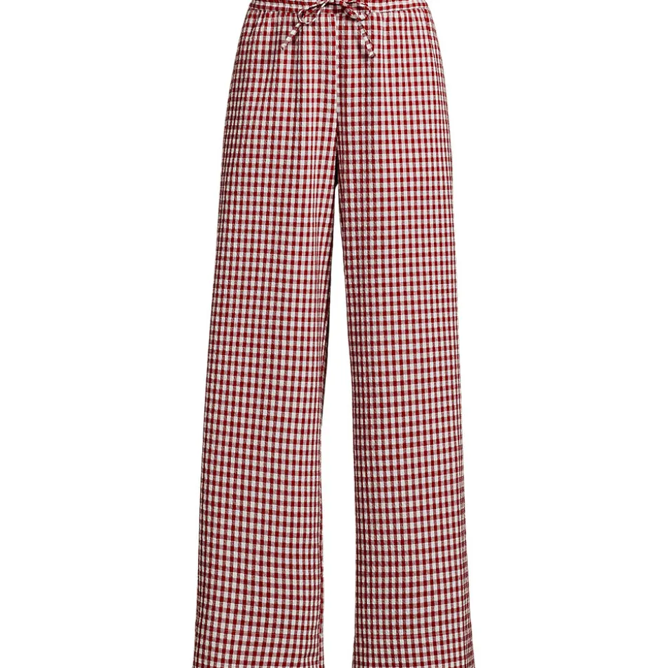 Gingham-Hose mit weitem Bein für Damen