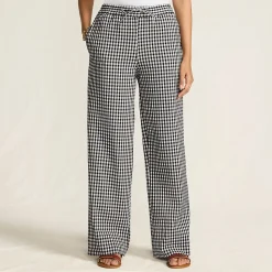 Gingham-Hose mit weitem Bein für Damen