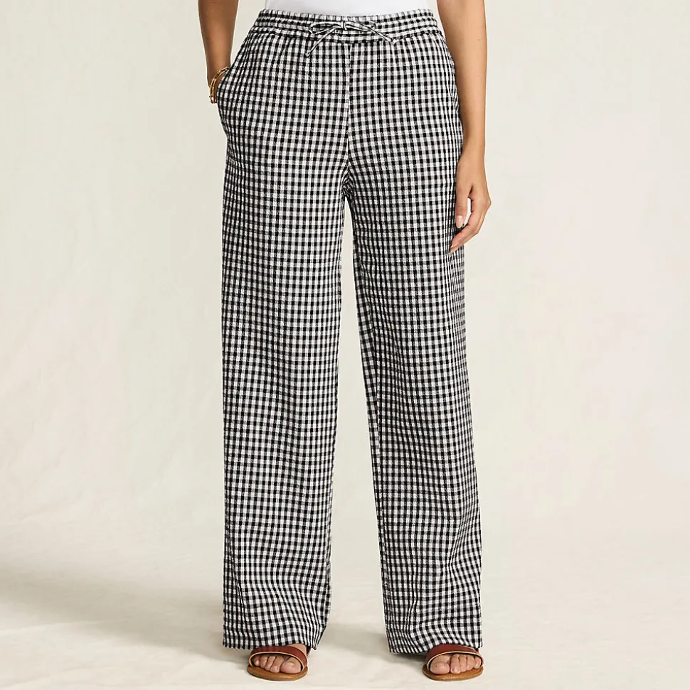 Gingham-Hose mit weitem Bein für Damen