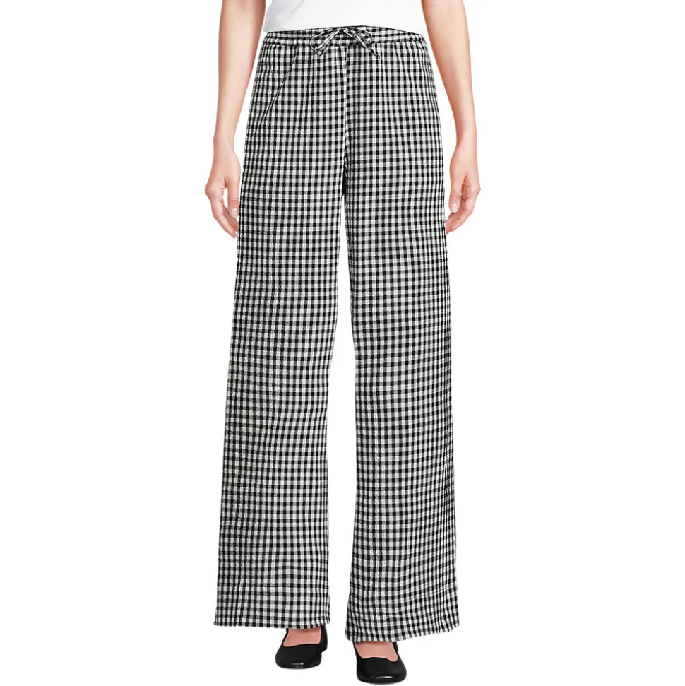 Gingham-Hose mit weitem Bein für Damen