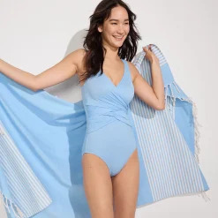 Glänzender Slender Badeanzug mit Wickeldetail für Damen