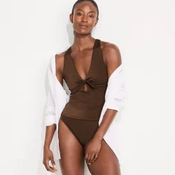Glänzendes Tankini-Set mit Knotendesign für Damen