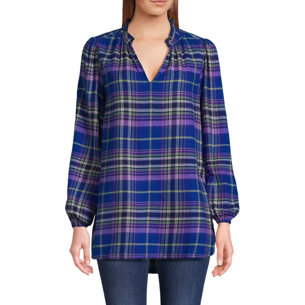 Hemdbluse aus Flanell mit Rüschenkragen für Damen