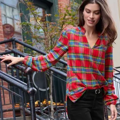Hemdbluse aus Flanell mit Rüschenkragen für Damen