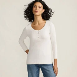 Henley-Shirt mit 3/4 Ärmeln für Damen