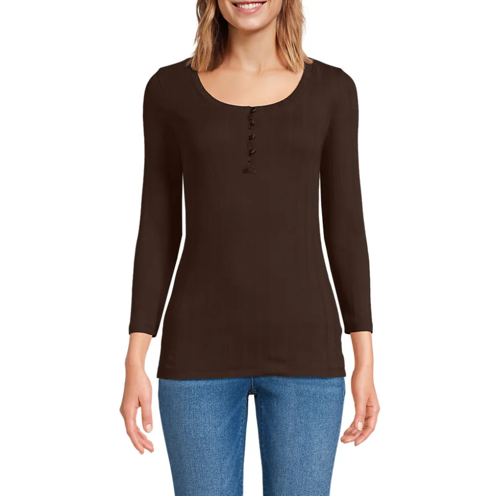 Henley-Shirt mit 3/4 Ärmeln für Damen
