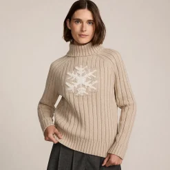 Jacquard-Pullover aus Baumwollmix mit Schneeflocke für Damen