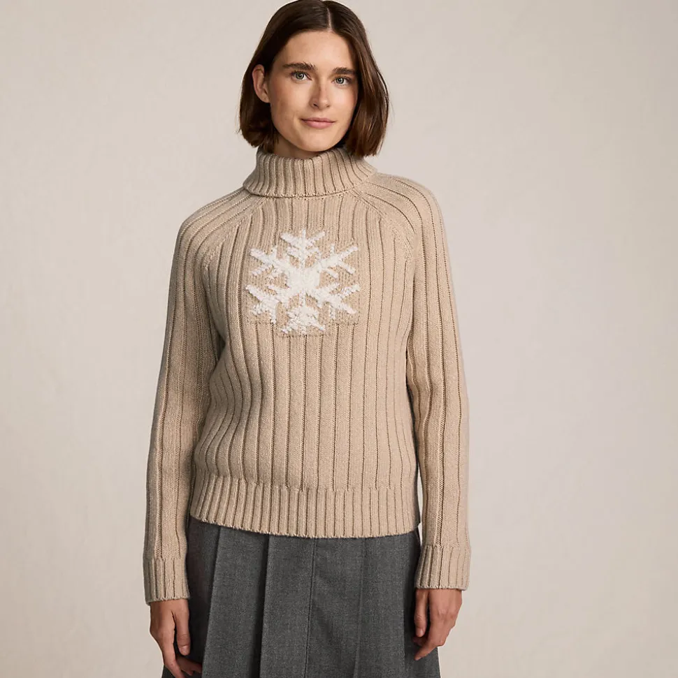 Jacquard-Pullover aus Baumwollmix mit Schneeflocke für Damen