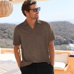 Jacquard-Shirt mit V-Ausschnitt für Herren