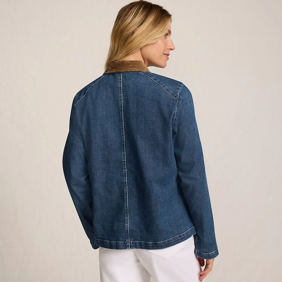 Jeansjacke mit Cordkragen für Damen