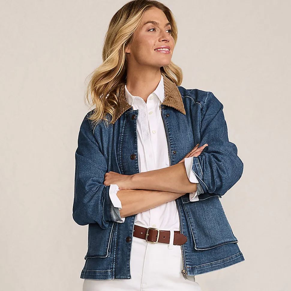 Jeansjacke mit Cordkragen für Damen