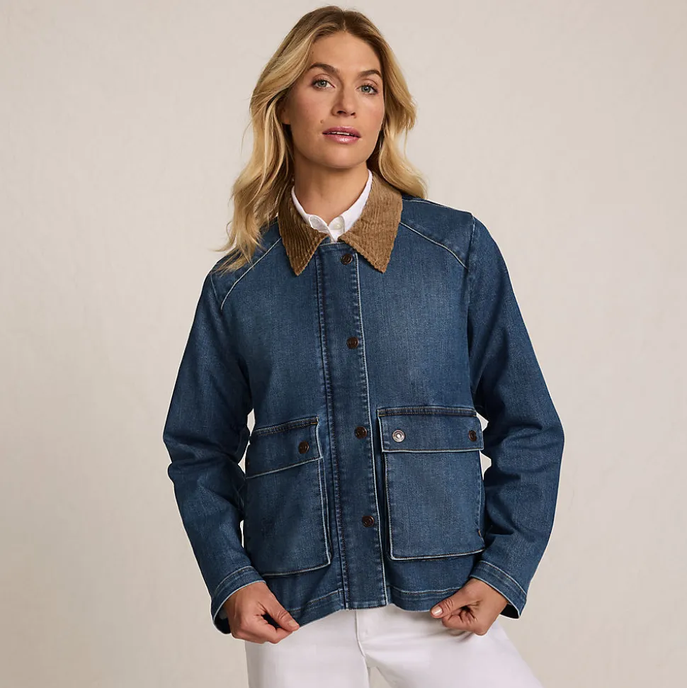 Jeansjacke mit Cordkragen für Damen