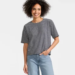 Kastiges Flammgarnshirt mit kurzen Ärmeln für Damen