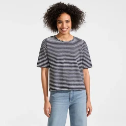 Kastiges Flammgarnshirt mit kurzen Ärmeln für Damen