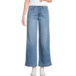 Knöchellange Mid Waist Jeans mit weitem Bein