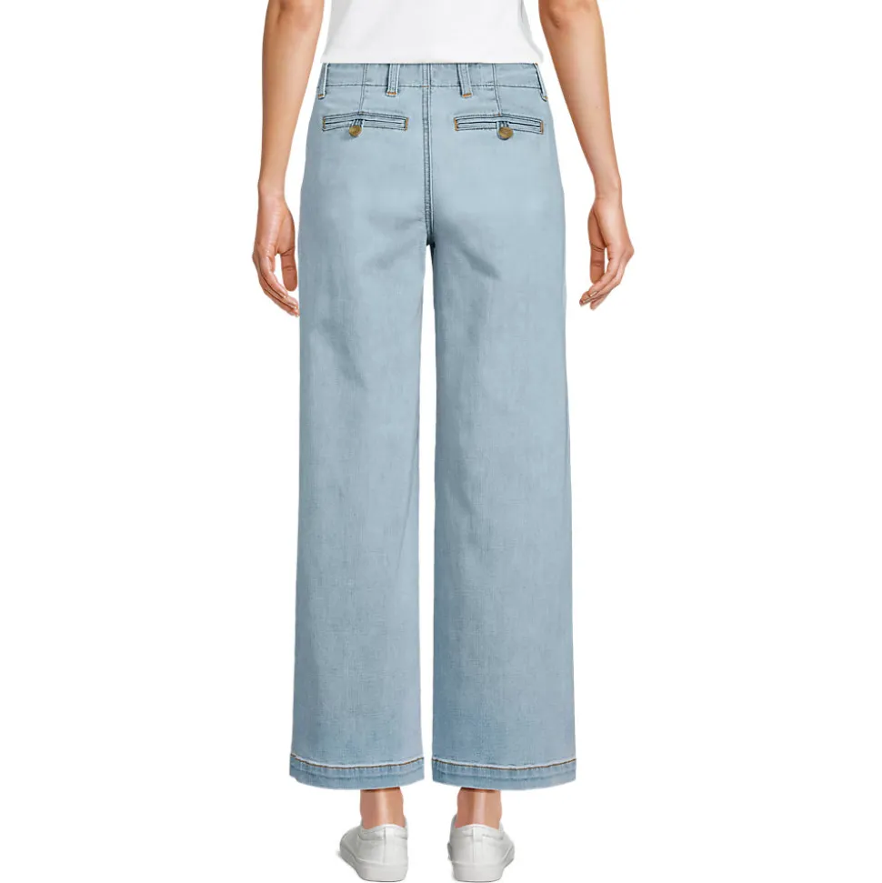 Knöchellange Mid Waist Jeans mit weitem Bein