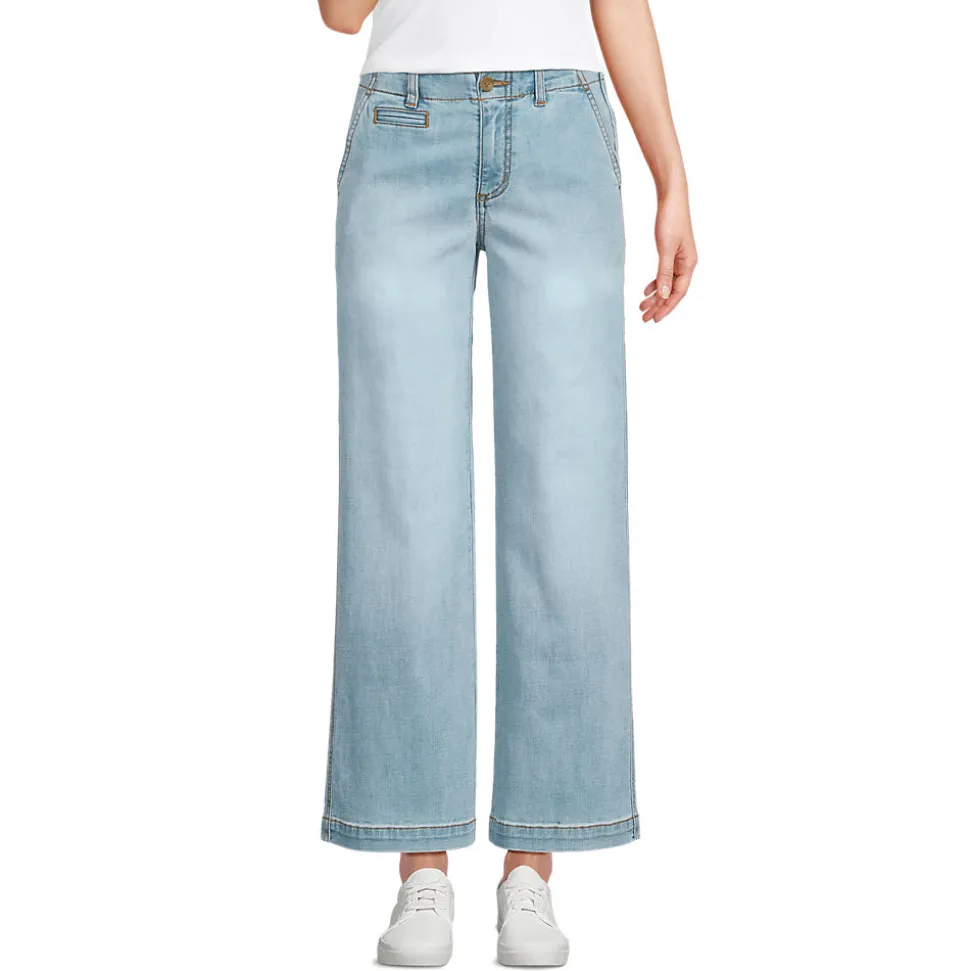 Knöchellange Mid Waist Jeans mit weitem Bein
