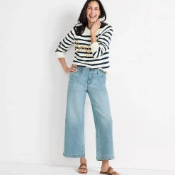 Knöchellange Mid Waist Jeans mit weitem Bein