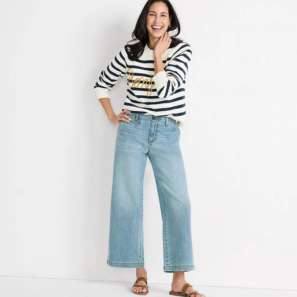 Knöchellange Mid Waist Jeans mit weitem Bein