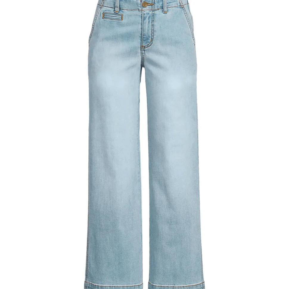 Knöchellange Mid Waist Jeans mit weitem Bein