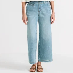 Knöchellange Mid Waist Jeans mit weitem Bein
