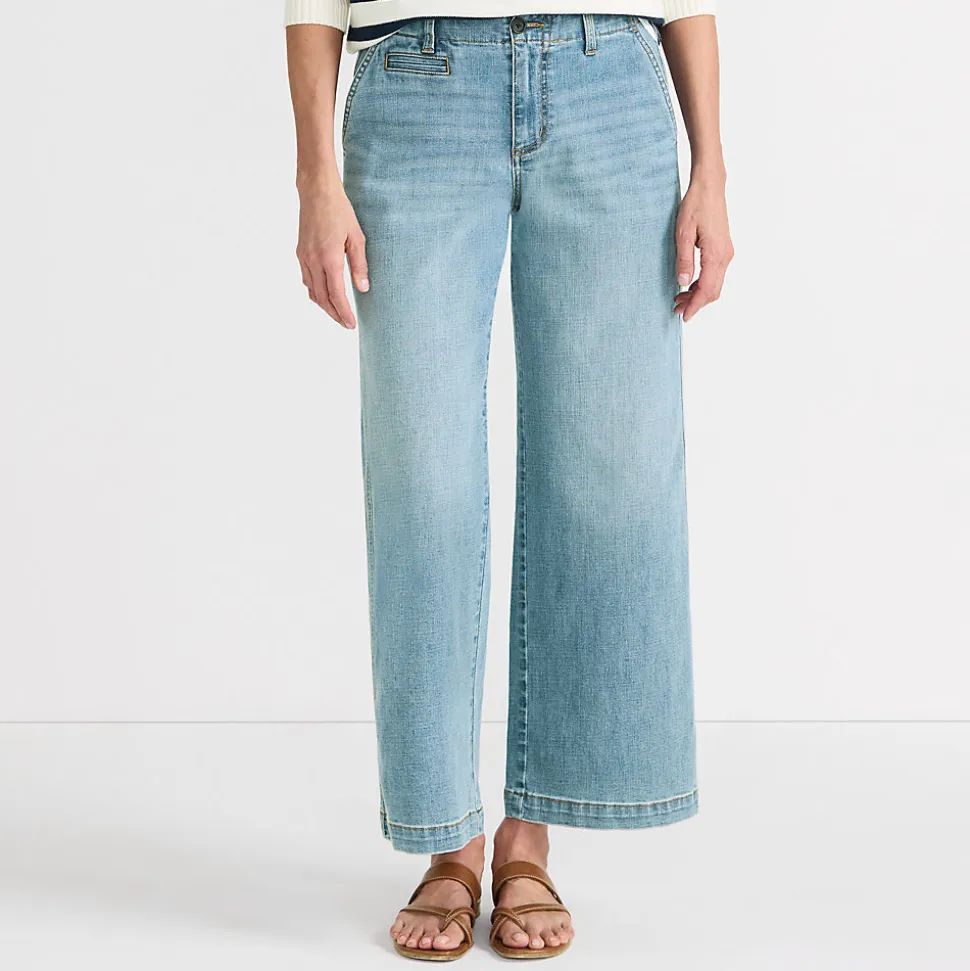 Knöchellange Mid Waist Jeans mit weitem Bein
