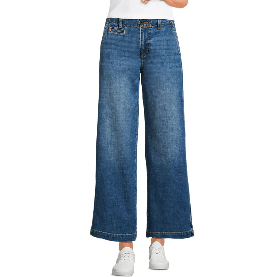Knöchellange Mid Waist Jeans mit weitem Bein