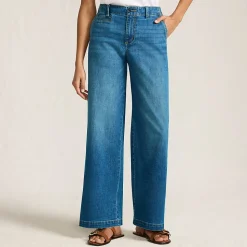 Knöchellange Mid Waist Jeans mit weitem Bein