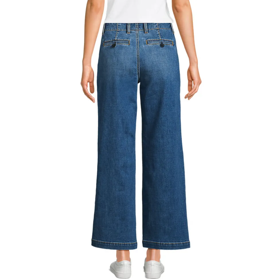 Knöchellange Mid Waist Jeans mit weitem Bein