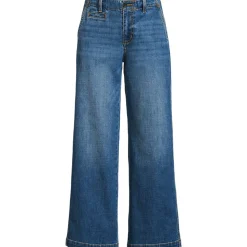 Knöchellange Mid Waist Jeans mit weitem Bein