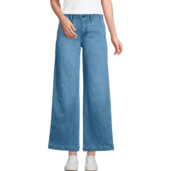 Knöchellange Mid Waist Jeans mit weitem Bein