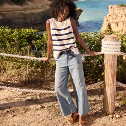 Knöchellange Mid Waist Jeans mit weitem Bein