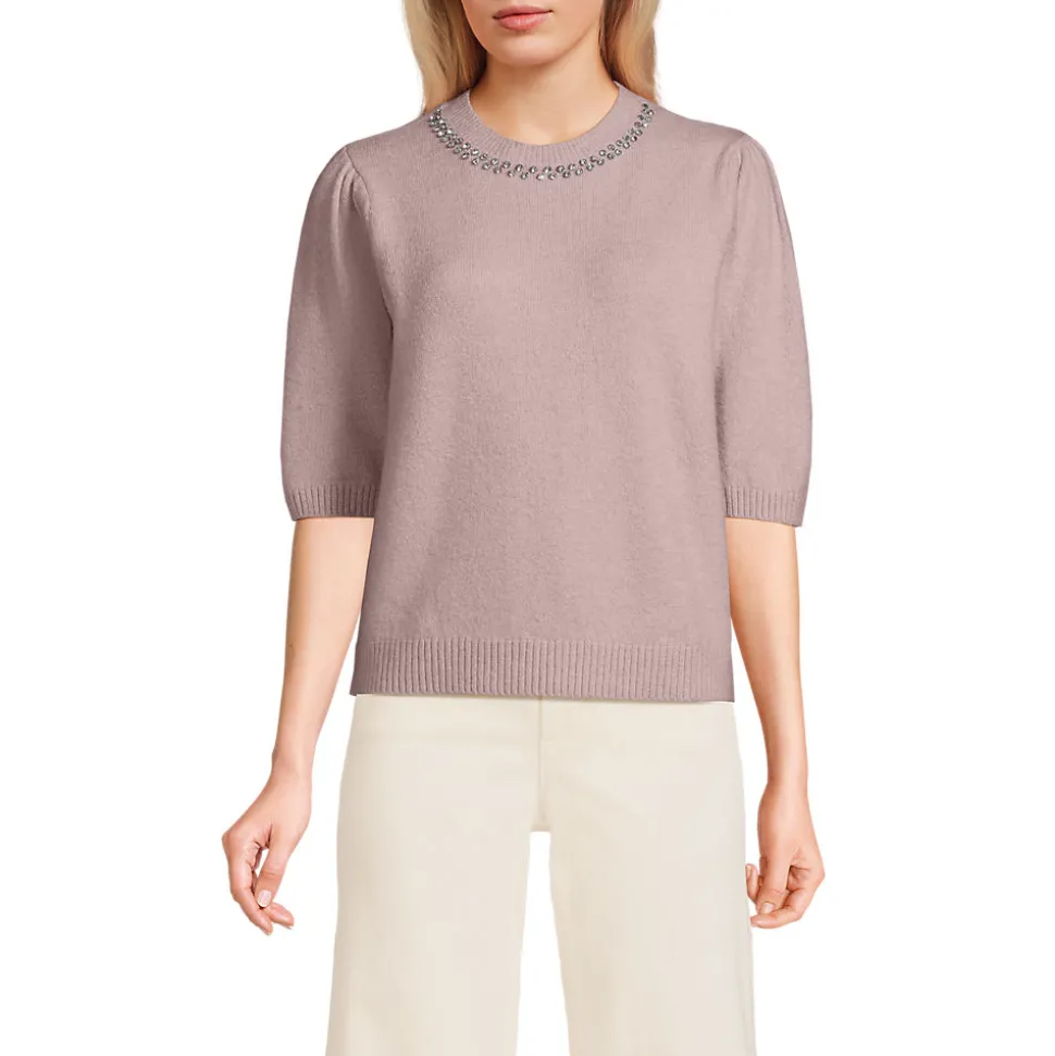Kurzarm-Pullover Wool Touch mit Strassverzierung für Damen