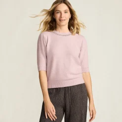 Kurzarm-Pullover Wool Touch mit Strassverzierung für Damen