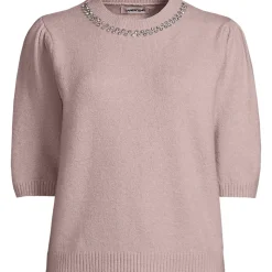 Kurzarm-Pullover Wool Touch mit Strassverzierung für Damen