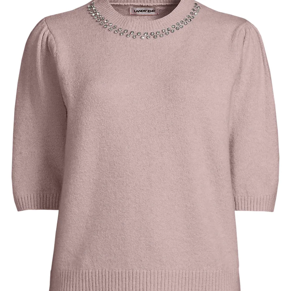 Kurzarm-Pullover Wool Touch mit Strassverzierung für Damen