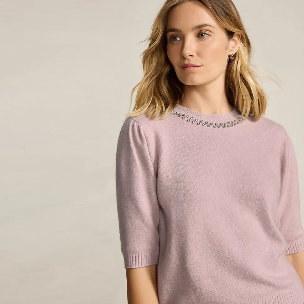 Kurzarm-Pullover Wool Touch mit Strassverzierung für Damen