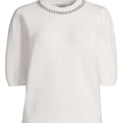 Kurzarm-Pullover Wool Touch mit Strassverzierung für Damen