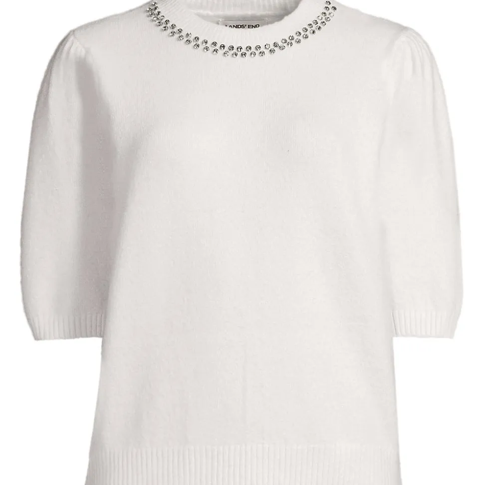 Kurzarm-Pullover Wool Touch mit Strassverzierung für Damen