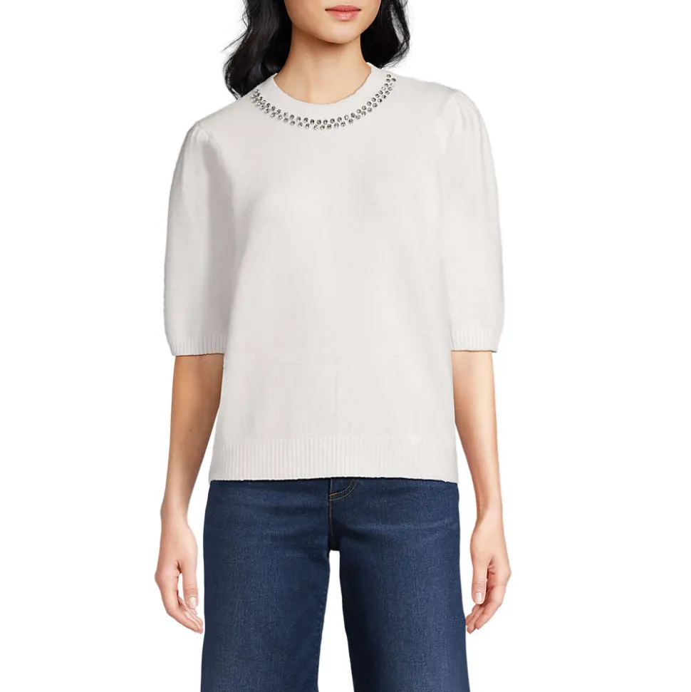 Kurzarm-Pullover Wool Touch mit Strassverzierung für Damen