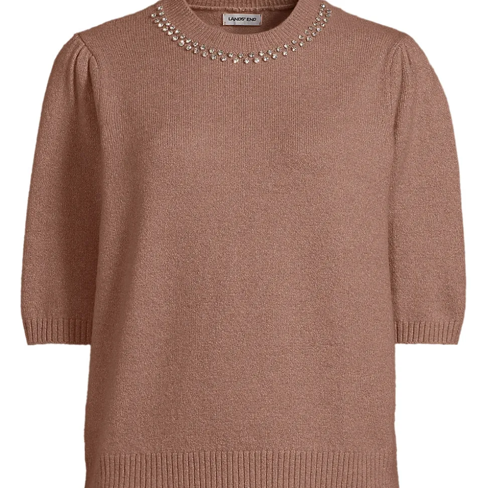 Kurzarm-Pullover Wool Touch mit Strassverzierung für Damen
