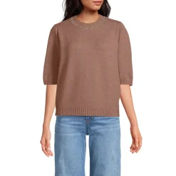 Kurzarm-Pullover Wool Touch mit Strassverzierung für Damen