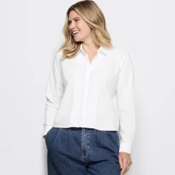 Kurze bügelfreie Hemdbluse mit Biesen für Damen
