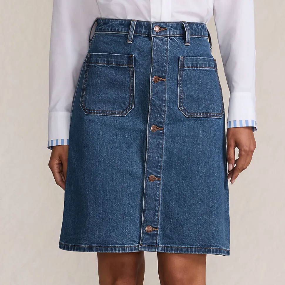 Kurzer Soft Denim Jeansrock mit Knöpfen