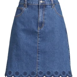Kurzer Soft Denim Rock mit besticktem Saum