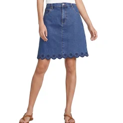 Kurzer Soft Denim Rock mit besticktem Saum