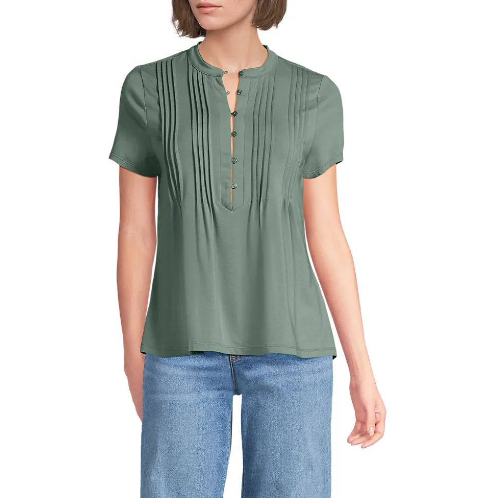 Kurzärmeliges Biesenshirt aus Baumwolle/Modal-Mix für Damen