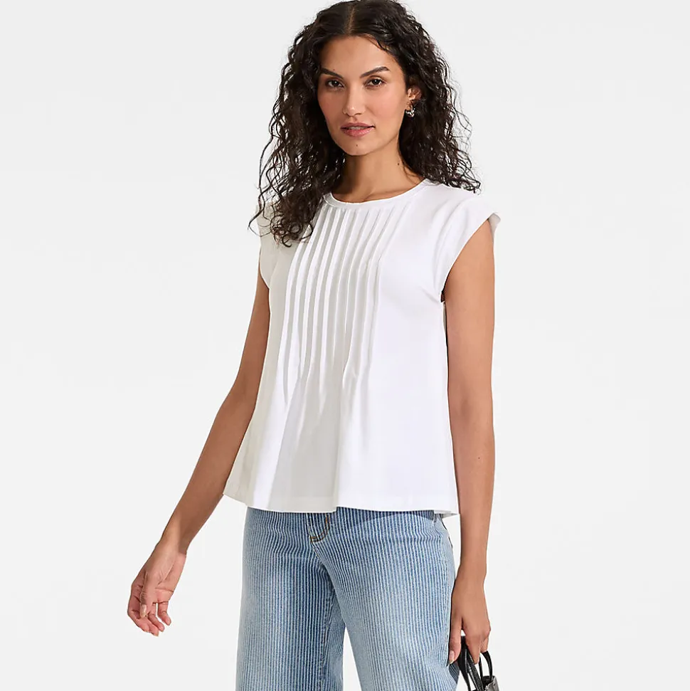 Kurzärmeliges Biesenshirt aus Baumwolle/Modal-Mix für Damen